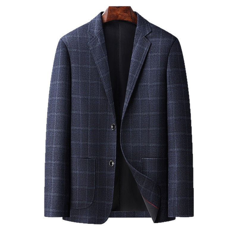 Herren Karierter Business-Blazer aus Wollmix mit leichtem Stretch und aufgesetzten Taschen Nord Taschen