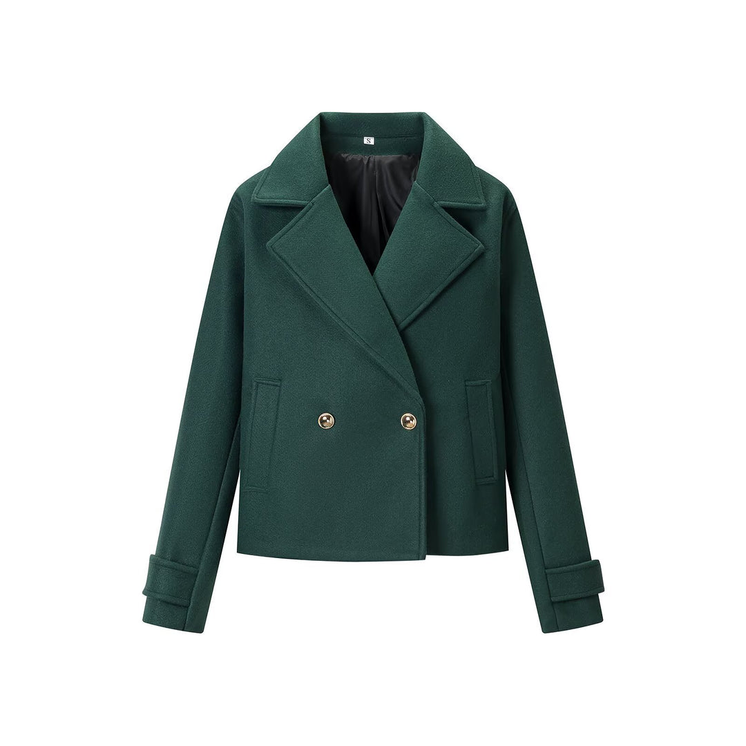 Damen Kurz-Peacoat aus Wollmix mit doppelreihiger Knopfleiste und Manschettenriemen Nord Taschen