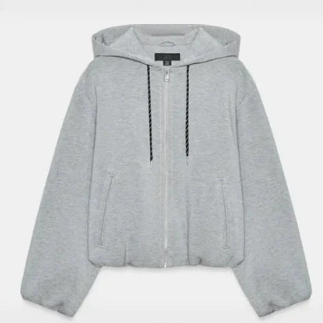 Damen Cropped Kapuzen‑Sweatjacke im Bomberstil mit Ballonärmeln Nord Taschen
