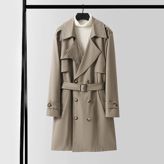 Damen Doppelreihiger Kurztrenchcoat aus leichtem Wollmix mit soften Fall und Schulterklappen Nord Taschen