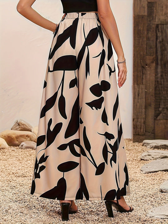 Damen Palazzo-Hose mit floralem Muster und weitem Schnitt