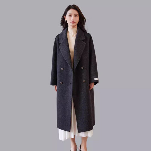 Damen Oversized Wollmix-Mantel mit weitem Revers und doppelreihiger Knopfleiste Nord Taschen