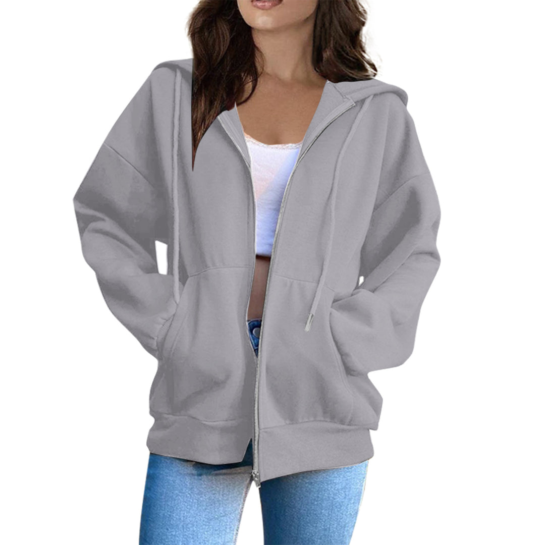 Damen nan lässige Kapuzenjacke mit durchgehendem Reißverschluss, Kängurutaschen und voluminösen Raglanärmeln Nord Taschen