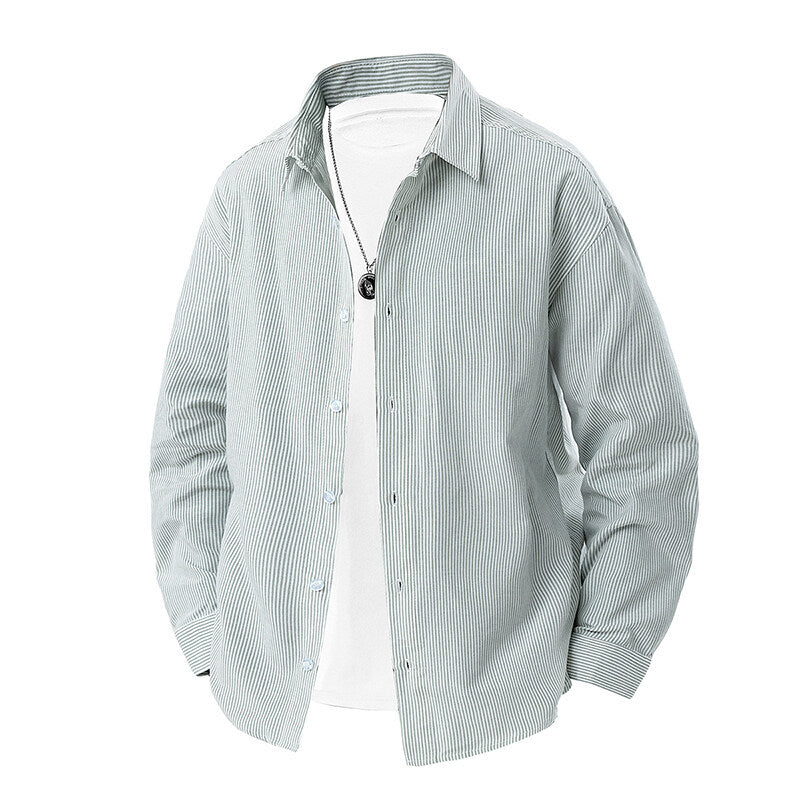 Herren gestreiftes Overshirt-Hemd mit lockerer Passform und Kentkragen Nord Taschen