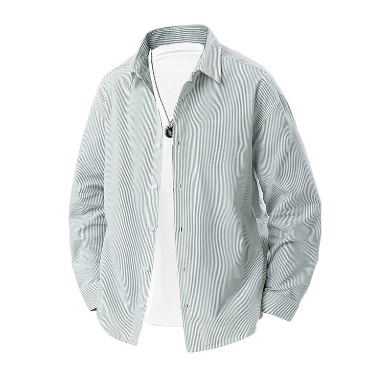 Herren gestreiftes Overshirt-Hemd mit lockerer Passform und Kentkragen Nord Taschen