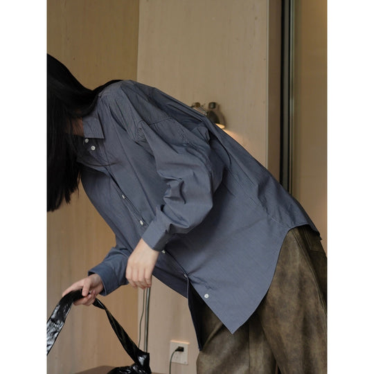 Damen Oversized Hemd aus Baumwollpopeline mit feinen Nadelstreifen und verlängertem Saum Nord Taschen