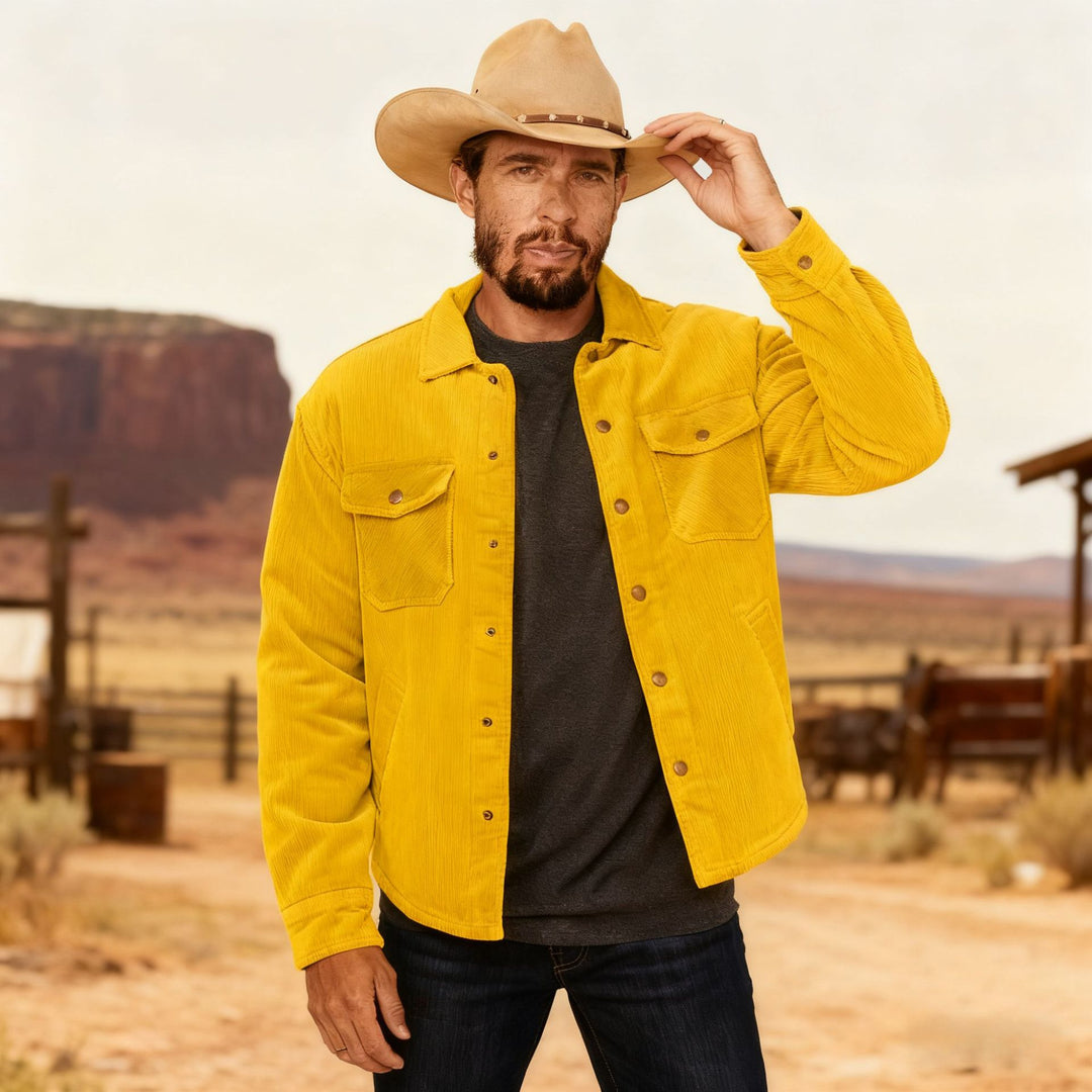 Herren Kordhemdjacke im Westernstil mit aufgesetzten Brusttaschen Nord Taschen