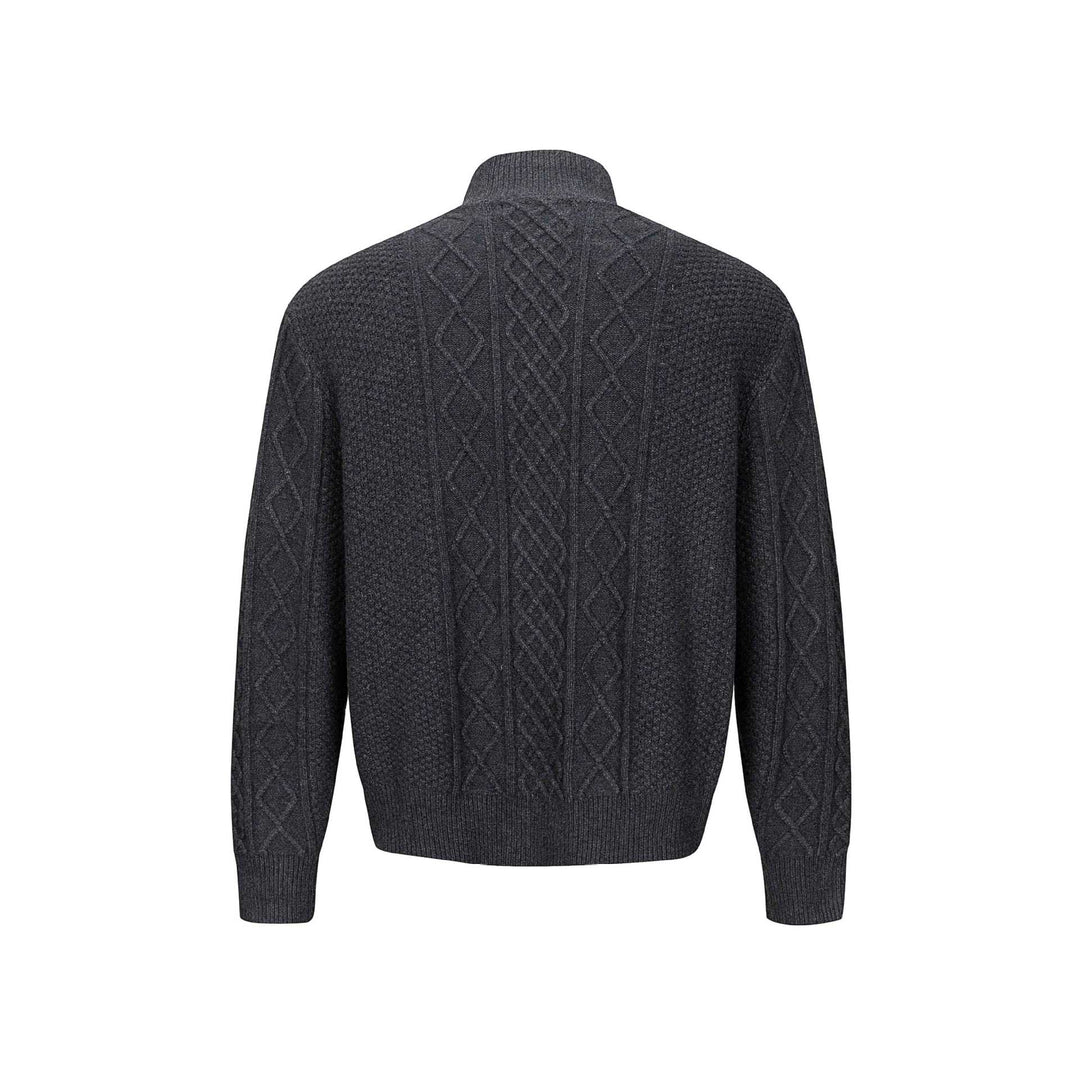 Herren Strickcardigan mit Zopfmuster, Stehkragen und knöpfbarer Front Nord Taschen