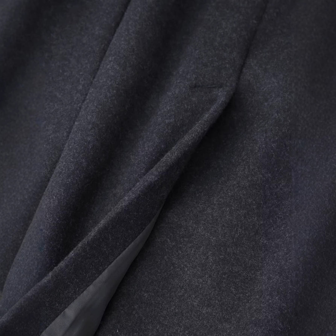 Damen Schlichter Midi-Mantel aus Wollmix mit V‑Kragen, Taillierungsnähten und seitlichen Eingrifftaschen Nord Taschen