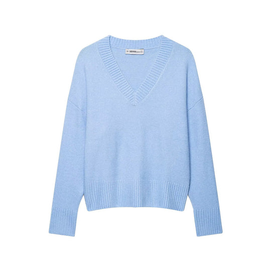 Damen Oversize V‑Ausschnitt Feinstrickpullover mit breitem Rippenbund Nord Taschen