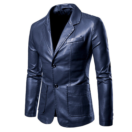 Herren Slim-Fit Kunstleder-Blazer mit Revers, Knopfleiste und aufgesetzten Taschen Nord Taschen