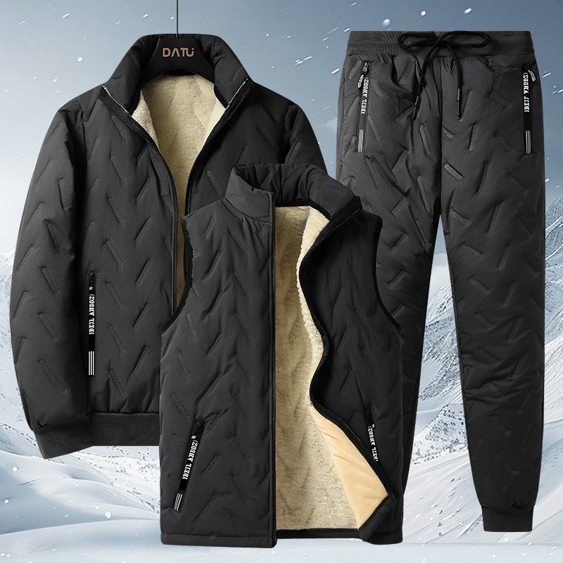 Herren dreiteiliges Thermo-Fleecegefüttertes Freizeit- und Outdoor-Set mit gesteppter Jacke Weste und Jogginghose Nord Taschen