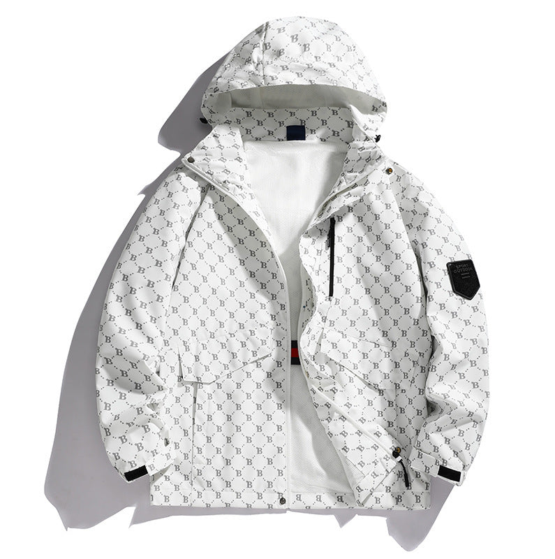Herren Leichte Kapuzen-Logoallover-Fieldjacke mit Mesh-Futter und wasserabweisender Oberfläche Nord Taschen