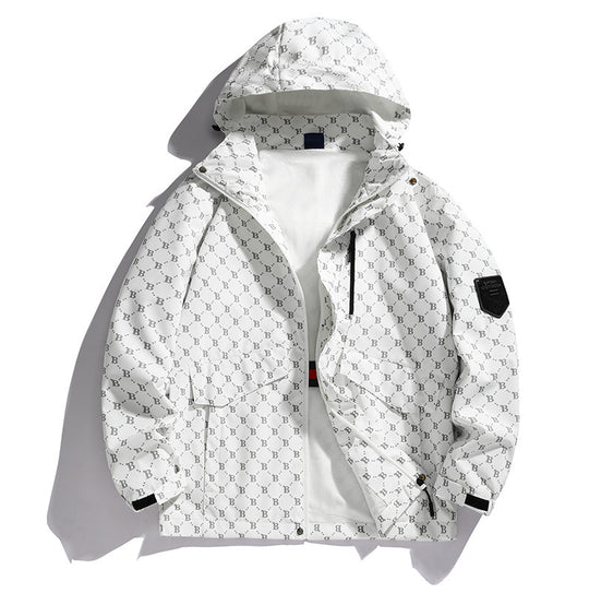 Herren Leichte Kapuzen-Logoallover-Fieldjacke mit Mesh-Futter und wasserabweisender Oberfläche Nord Taschen