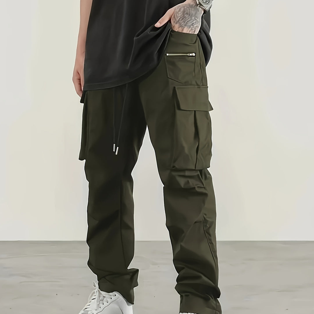 Herren utilitaristische Cargohose mit Reißverschluss‑Tasche, Klappen & Kordelbund Nord Taschen