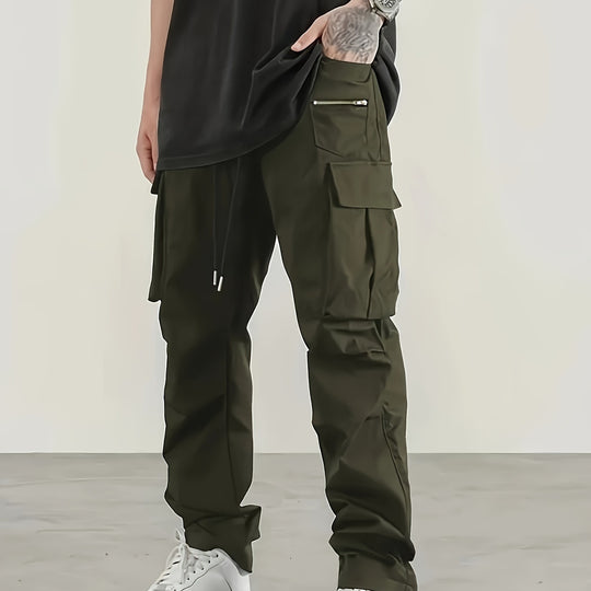 Herren utilitaristische Cargohose mit Reißverschluss‑Tasche, Klappen & Kordelbund Nord Taschen