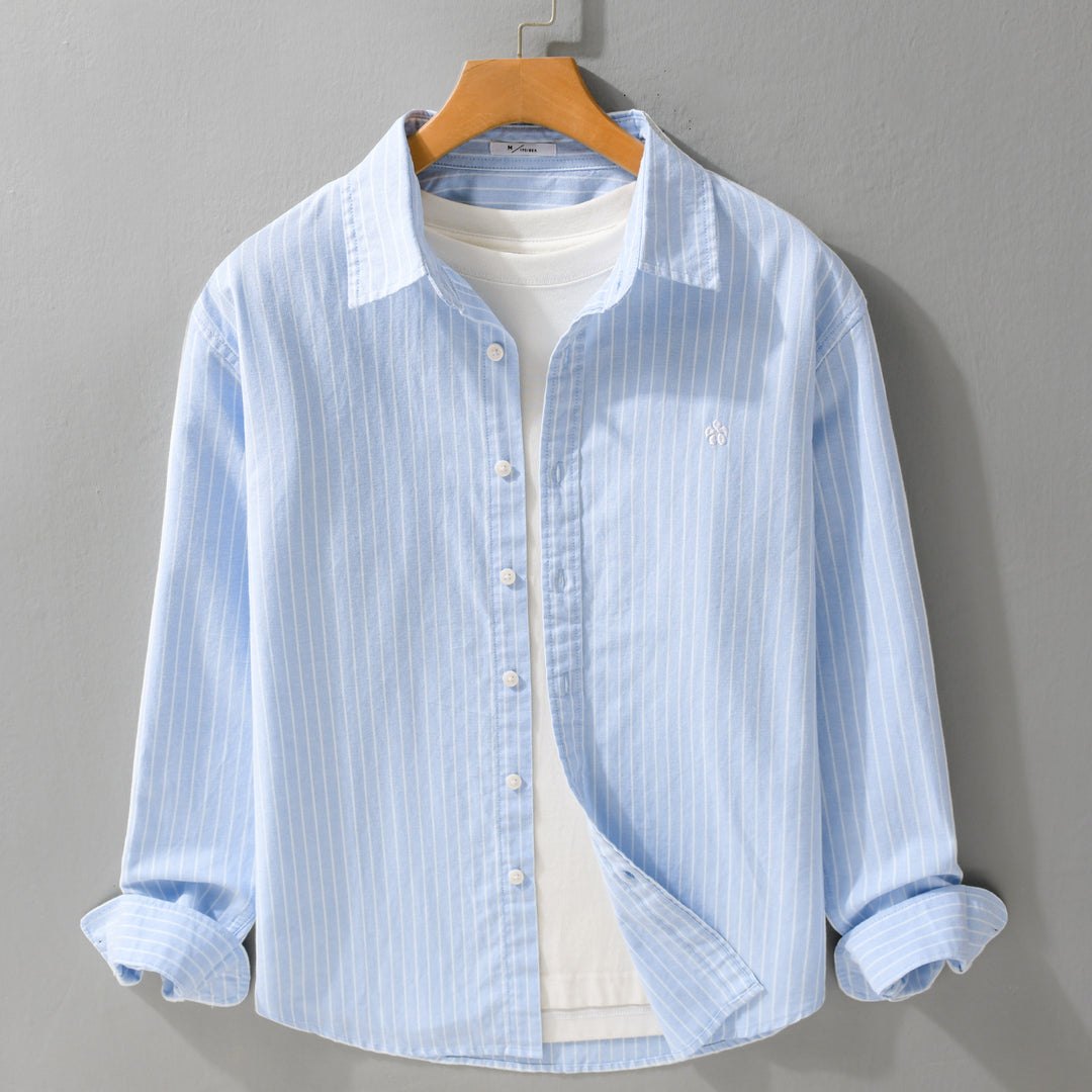 Herren Gestreiftes Layering-Hemd aus feinem Oxford-Baumwollstoff mit entspanntem Schnitt Nord Taschen