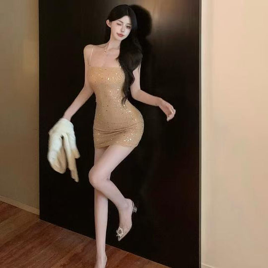 Damen Paillettenkleid mit feinen Trägern