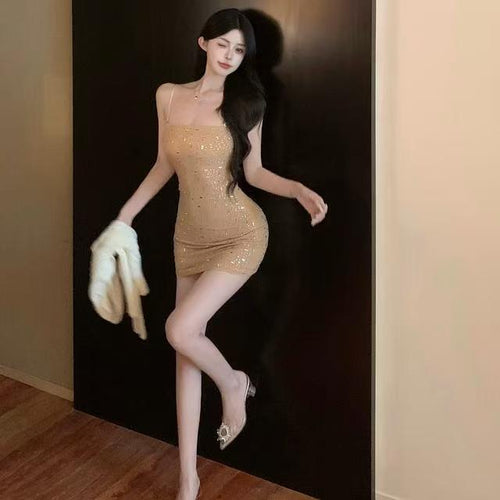 Damen Paillettenkleid mit feinen Trägern