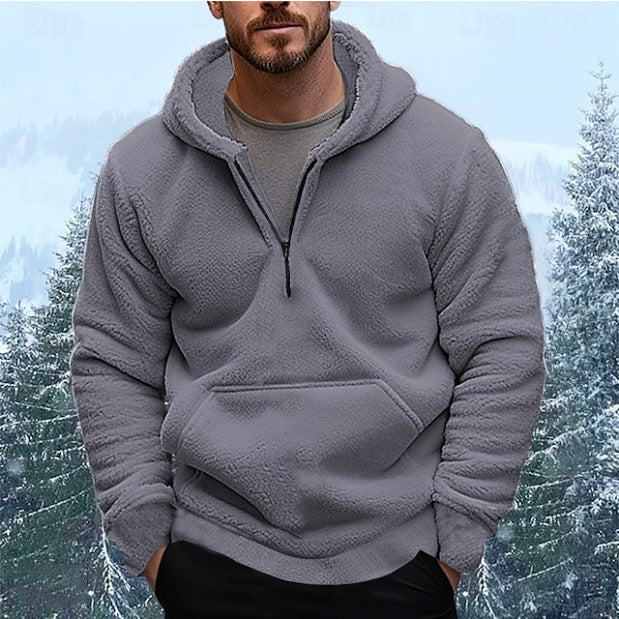 Herren sherpa fleece-hoodie mit halbem Reißverschluss, Kapuze und großer Kängurutasche Nord Taschen