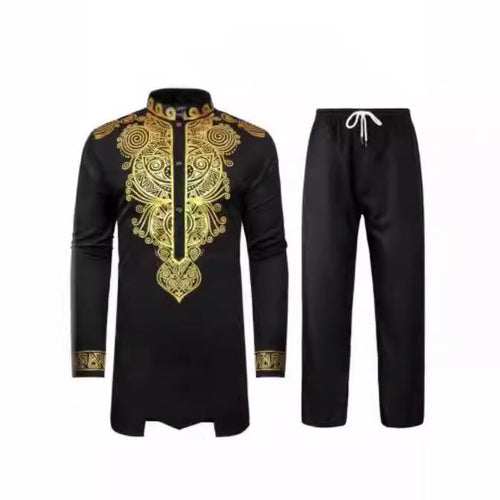 Herren elegantes Set mit kunstvoller Stickerei und bequemen Hosen Nord Taschen