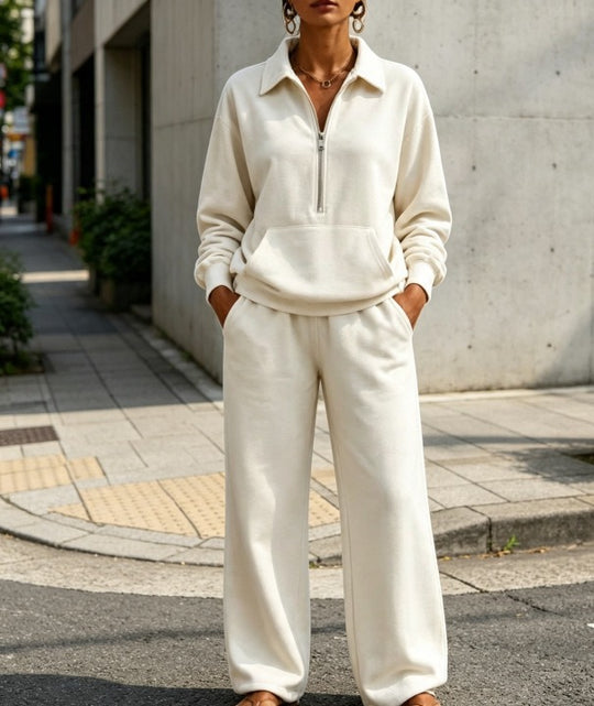 Damen Lässiges Sweat-Set mit Halbzip-Pullover und weiter Jogginghose Nord Taschen