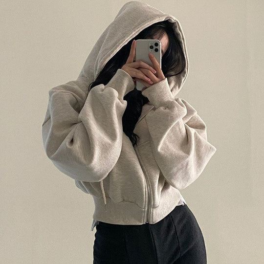 Damen Cropped Hoodie mit Reißverschluss und lässigem Stil - Arvani