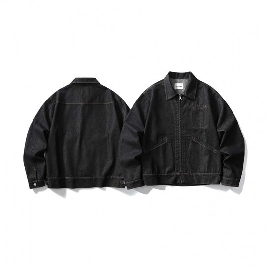 Unisex Kastige Denim-Blousonjacke mit durchgehendem Reißverschluss, Hemdkragen und aufgesetzten Eingrifftaschen Nord Taschen