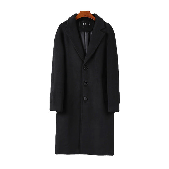 Herren Maxilanger Wollmantel mit cleanem Schnitt, schmalem Revers und innenliegendem Futter Nord Taschen