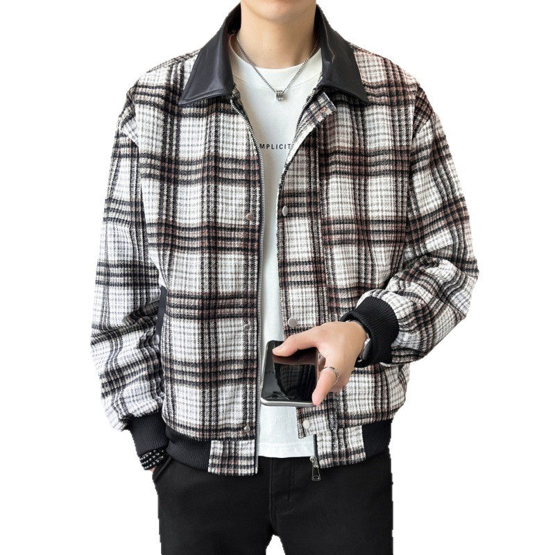 Herren Kariertes Overshirt-Blouson mit kontrastierendem Kunstlederkragen und Rippbündchen Nord Taschen