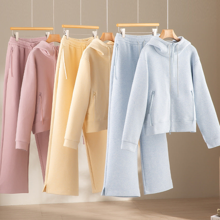 Damen weite French‑Terry Lounge-Sweatpant mit hohem Bund, Kordelzug und seitlichen Schlitzen Nord Taschen