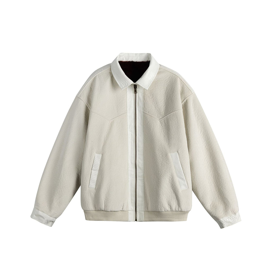 Unisex Oversize Blousonjacke aus Velours‑Suede mit Reptilprägung‑Besatz und wärmender Teddyungfutter Nord Taschen