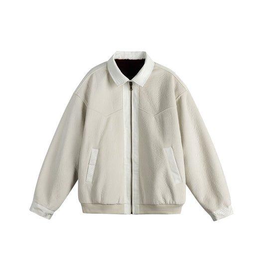 Unisex Oversize Blousonjacke aus Velours‑Suede mit Reptilprägung‑Besatz und wärmender Teddyungfutter Nord Taschen