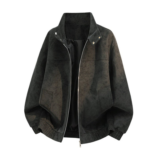 Herren Oversize Velours‑Optik Bomberjacke mit Stehkragen, Zwei‑Wege‑Reißverschluss & elastischem Saum Nord Taschen