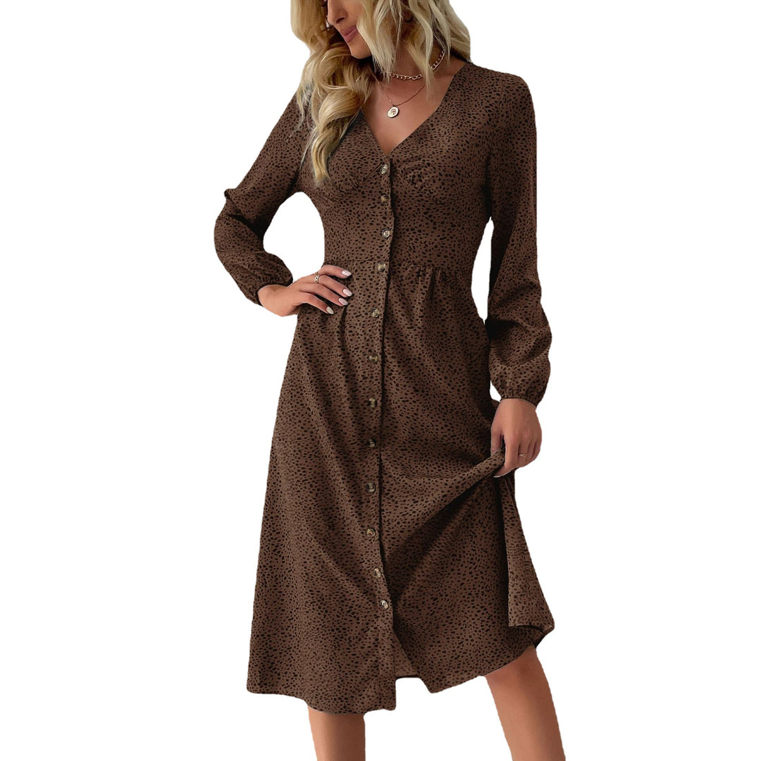 Damen V‑Ausschnitt Midikleid mit Knopfleiste, taillierter Schnitt und Ballonärmeln Nord Taschen