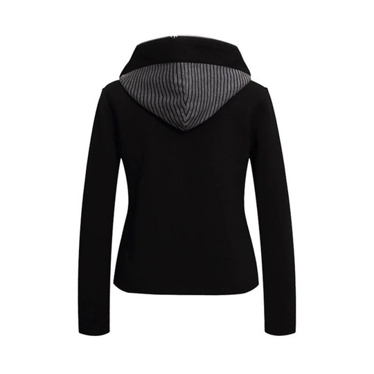 Damen taillierte Kapuzen‑Sweatjacke mit dekorischer Doppelreihe und Metallknöpfen Nord Taschen
