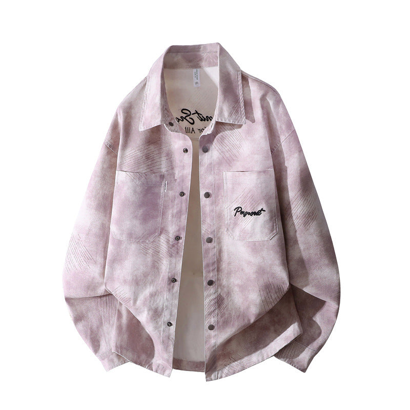Herren Oversize-Hemdjacke im gewaschenen Batik-Look mit Druckknopf‑Front & aufgesetzten Brusttaschen Nord Taschen