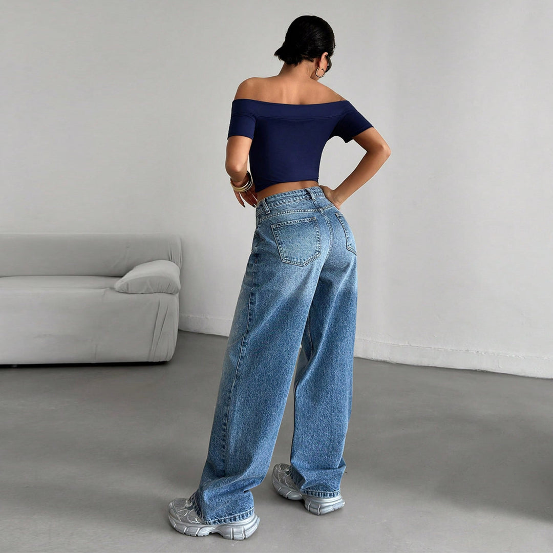 Damen High-Waist Weite-Jeans mit Paperbag-Bund Nord Taschen