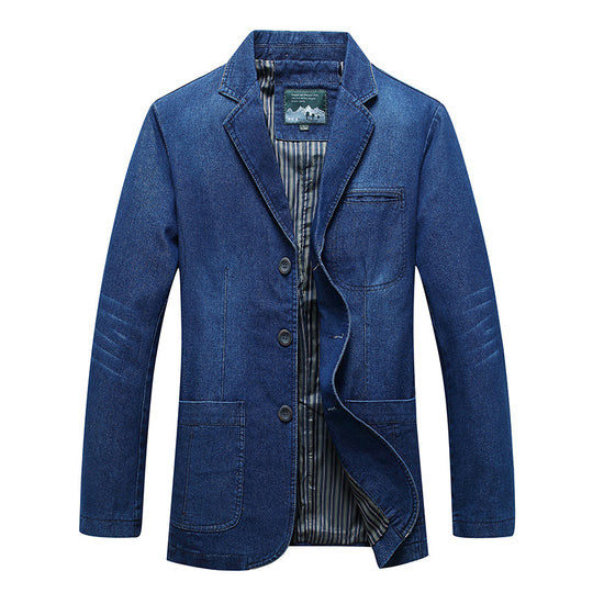 Herren Jeansblazer im Sakko‑Stil mit gestreifter Innenfütterung und aufgesetzten Taschen Nord Taschen