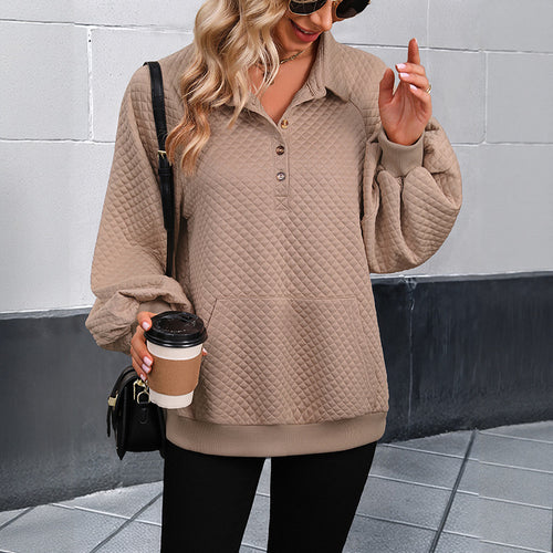 Damen Modischer Stehkragen Pullover mit Knöpfen Nord Taschen