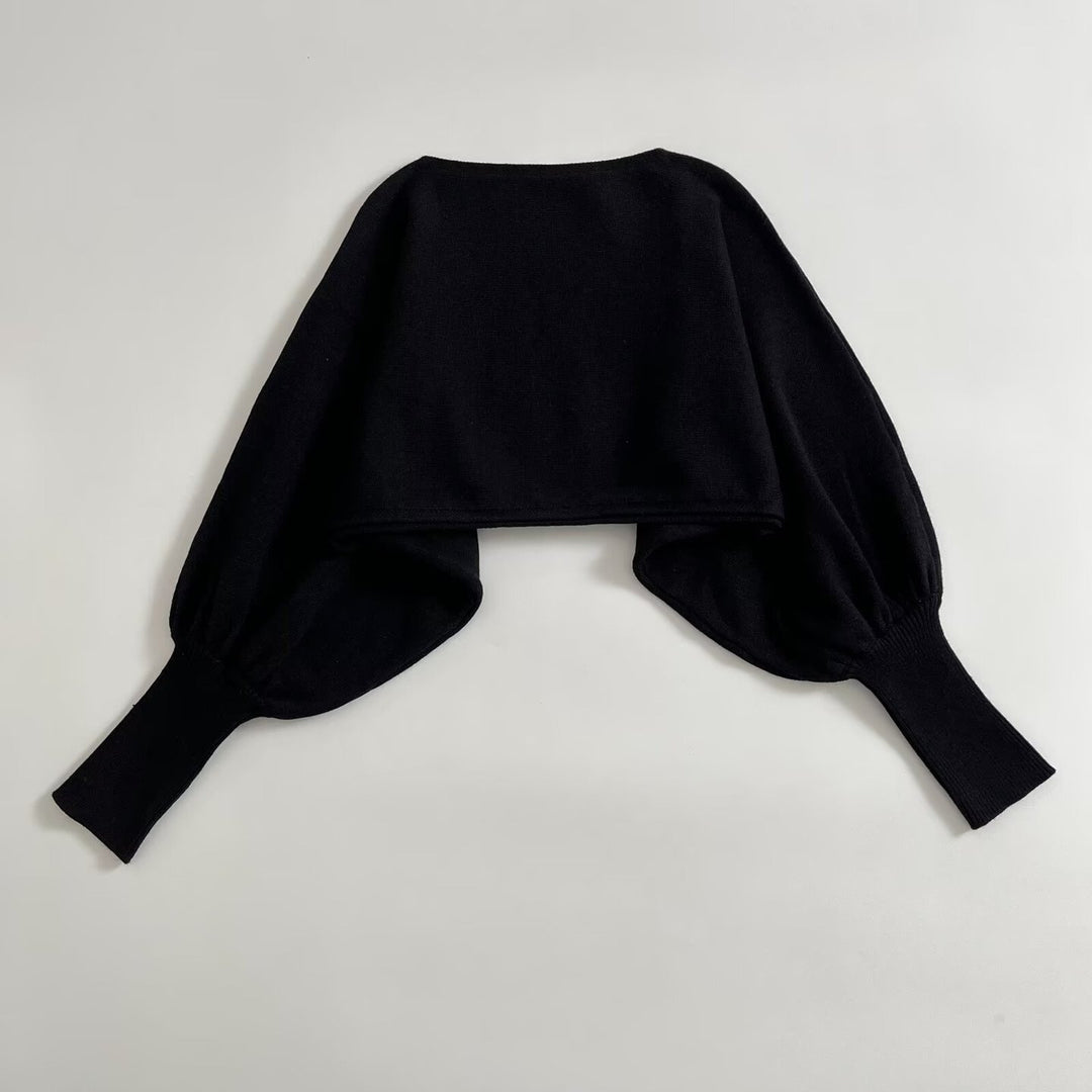 Damen Cropped-Bolero mit weiten Fledermausärmeln und langen Rippenbündchen Nord Taschen