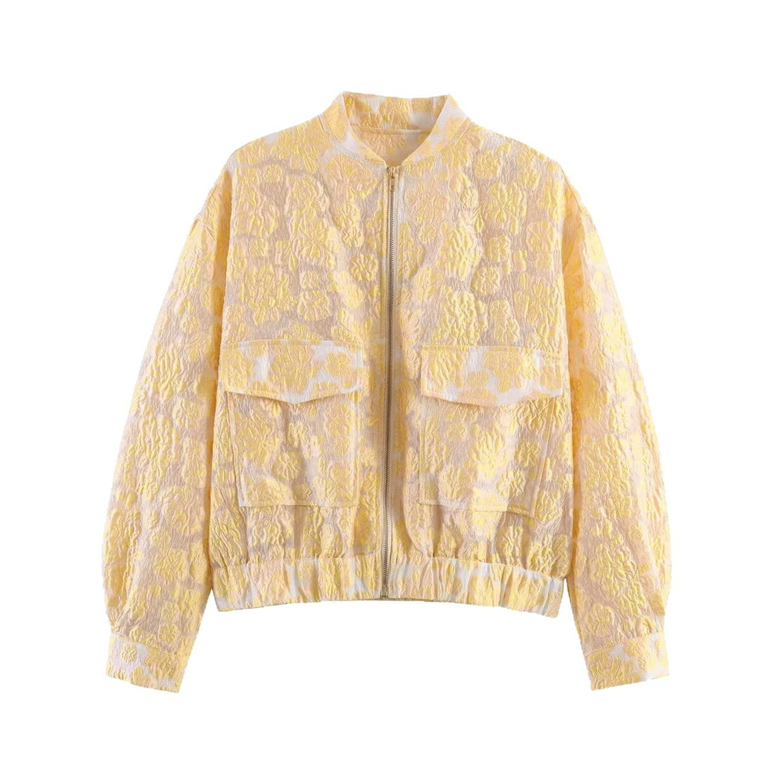 Damen Cropped Jacquard‑Blousonjacke mit Metallreißverschluss und Pattentaschen Nord Taschen
