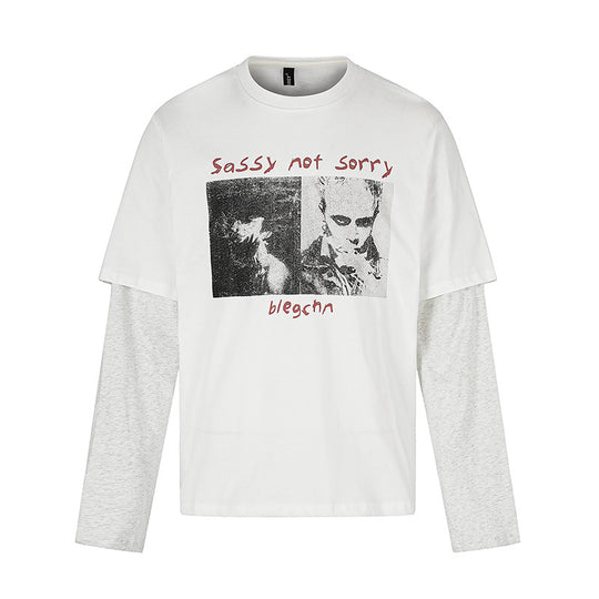 Damen Lagen-Langarmshirt im Layer-Look mit Fotoprint und Kontrastärmeln Nord Taschen