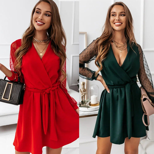 Damen Wickelkleid mit transparenten Puffärmeln und tailliertem Schnitt - Vittorelli
