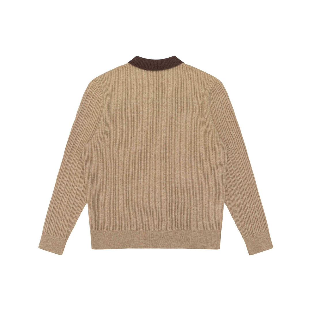 Herren Feinstrukturierter Rippstrick-Polo-Pullover mit Kontrastkragen Nord Taschen