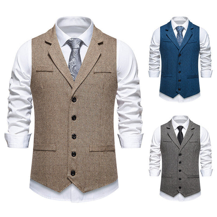 Herren Anzugweste im eleganten Herringbone-Muster mit praktischen Taschen