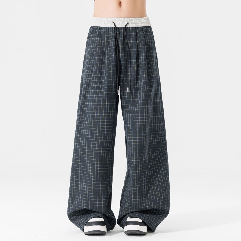 Damen Weite karierte Palazzo-Hose mit elastischem Bund, Tunnelzug & Oversize-Silhouette Nord Taschen