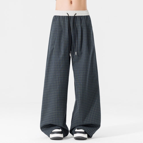 Damen Weite karierte Palazzo-Hose mit elastischem Bund, Tunnelzug & Oversize-Silhouette Nord Taschen