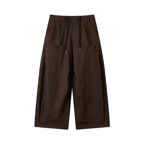 Damen weite verkürzte Bundfaltenhose mit Tunnelzug und Cargotaschen Nord Taschen