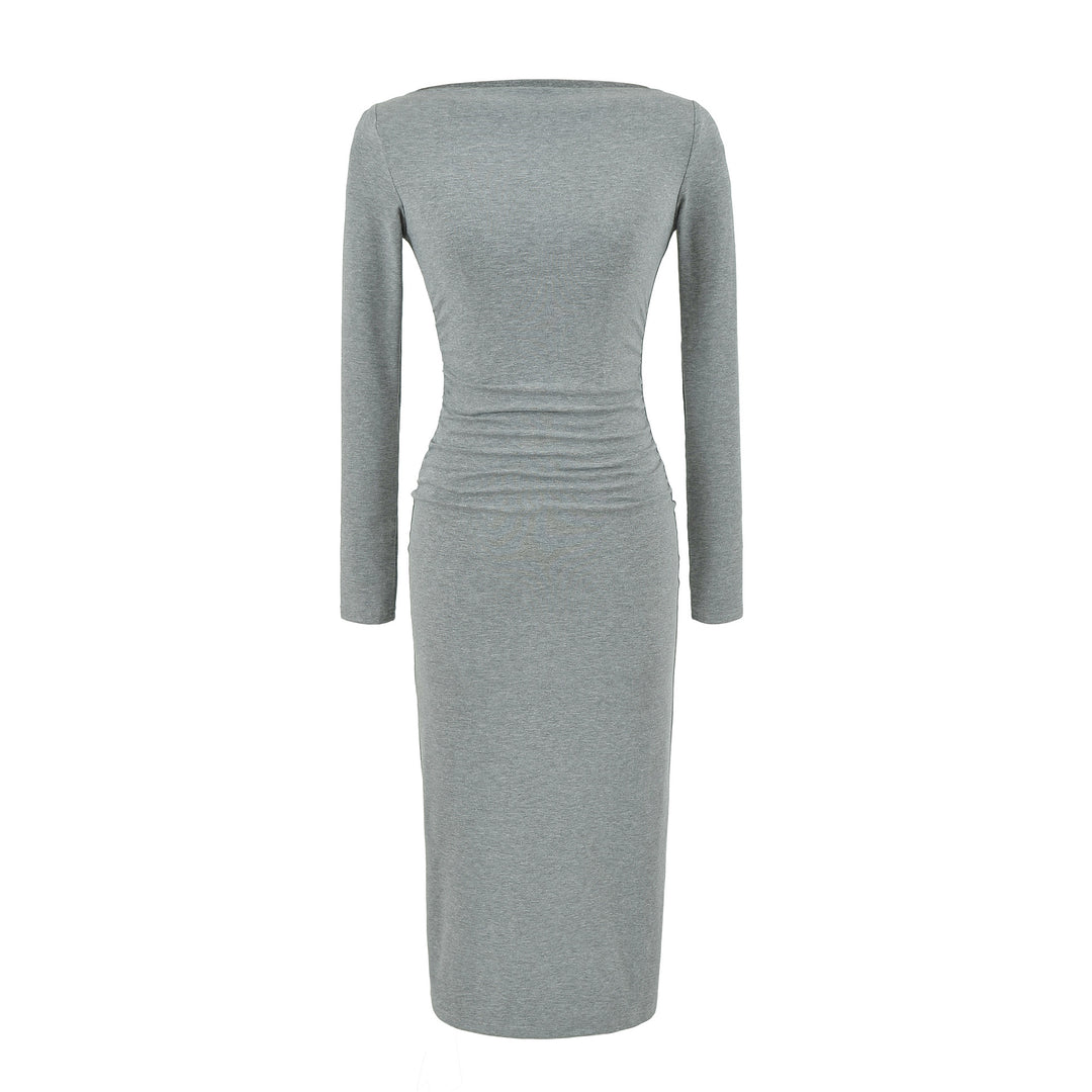 Damen Figurbetontes Midikleid mit Raffung und U-Boot-Ausschnitt Nord Taschen